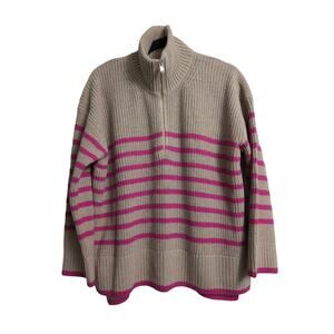 Barbour Jemima Knit Sweater- Trench Funnel Neck Half Zip Breton Stripe 10 New